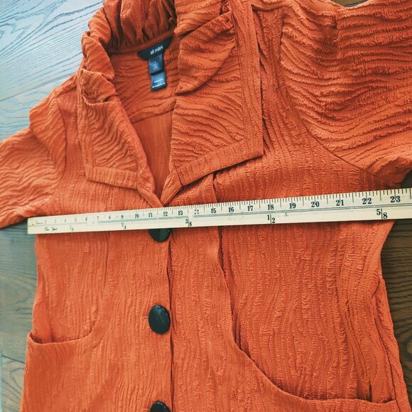 Ali Miles 3/4" sleeve burnt orange button front pockets Tunic Textured Jacket Lg - Picture 12 of 16